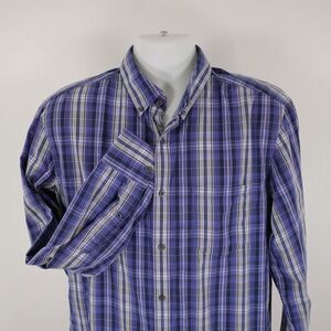 Banana Republic Blue Plaid Pocket Collared‎ Button Down Large 16-16.5 Cotton